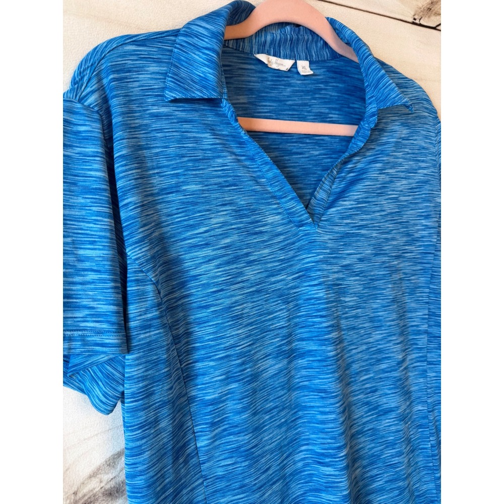 Lady Hagen Womens Blue Space Dye Short Sleeve Golf Polo Shirt XL V-Neck Active - Picture 2 of 5